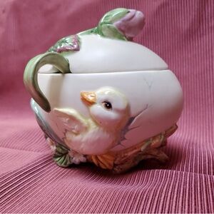 Fitz & Floyd Sugar Jelly Bowl with Lid and Spoon Eggs and Chicks